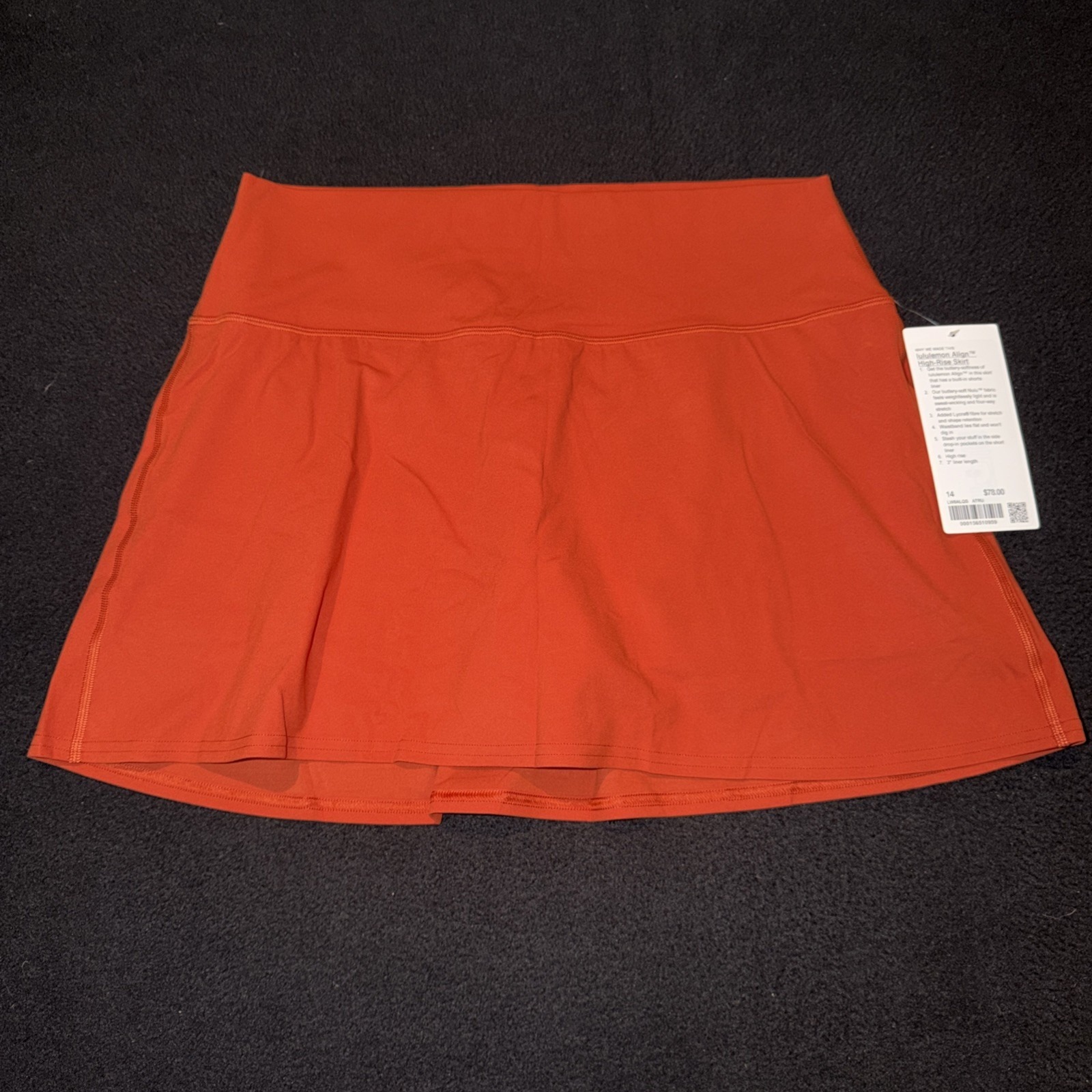 Lululemon Align High Rise Skirt Under Shorts W/Pocket Women's 14 Autumn Rust Nwt